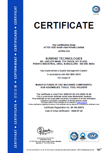 Sunrise ISO Certificate